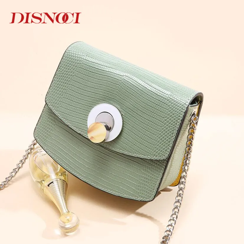 Genuine Cow Leather Luxury Chains Shoulder Bag Women Design Lizard Pattern Buckle Messenger Bags Summer Mini Square | Багаж и сумки