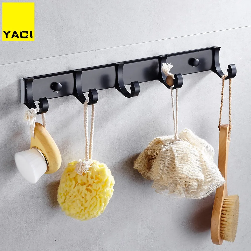 Bathroom towel black hook aluminum wall hanging type 6 room living clothes bathroom hardware | Обустройство дома