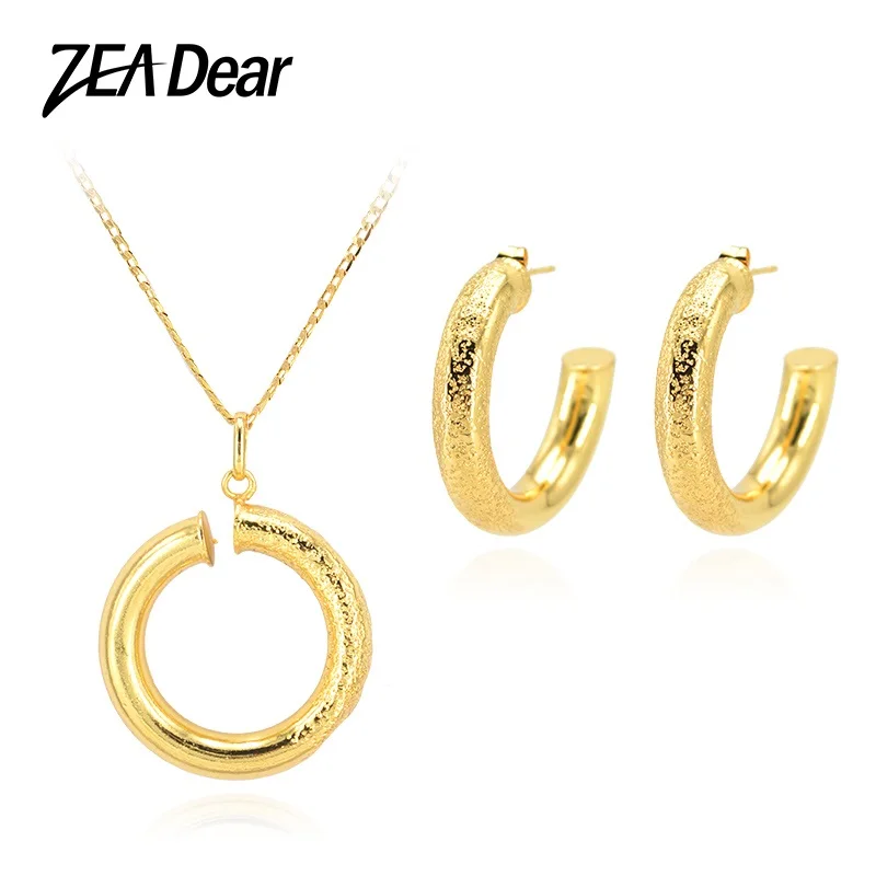 

ZEADear Jewelry Round Jewelry 2pcs Sets Big Stud Earrings Necklace Pendant Exquisite Jewelry Sets For Women Wedding New Gift