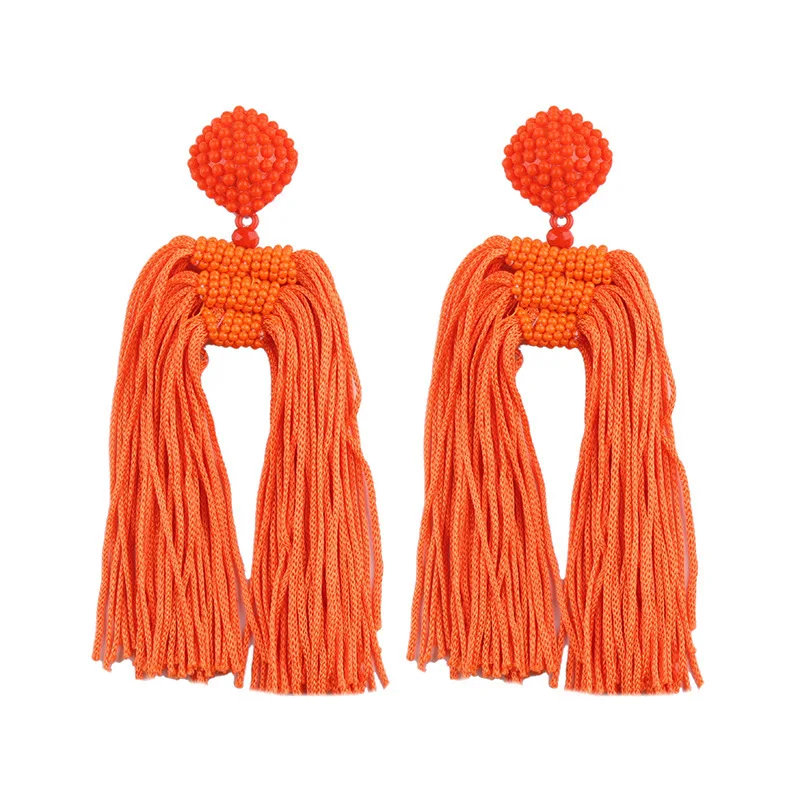 Женские серьги с кисточками яркие в стиле бохо большими кристаллами и для