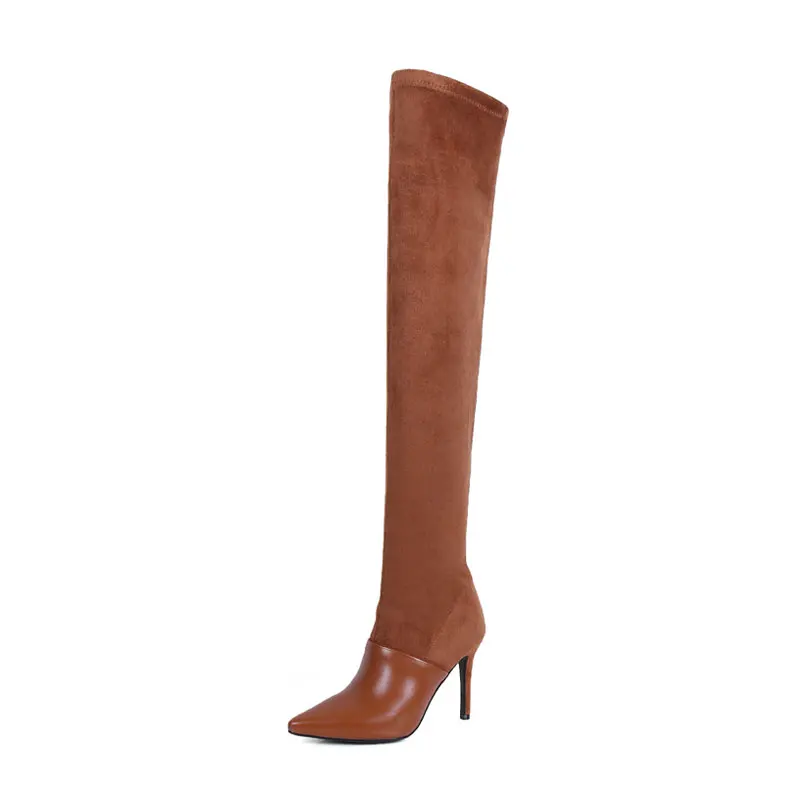 brown with fur Fanyuan/Новинка; сезон осень-зима; Botas; Высокие Сапоги выше колена; женские сапоги на высоком каблуке; Femininas mujer; замшевые сапоги на молнии для похудения - Цвет: brown with fur