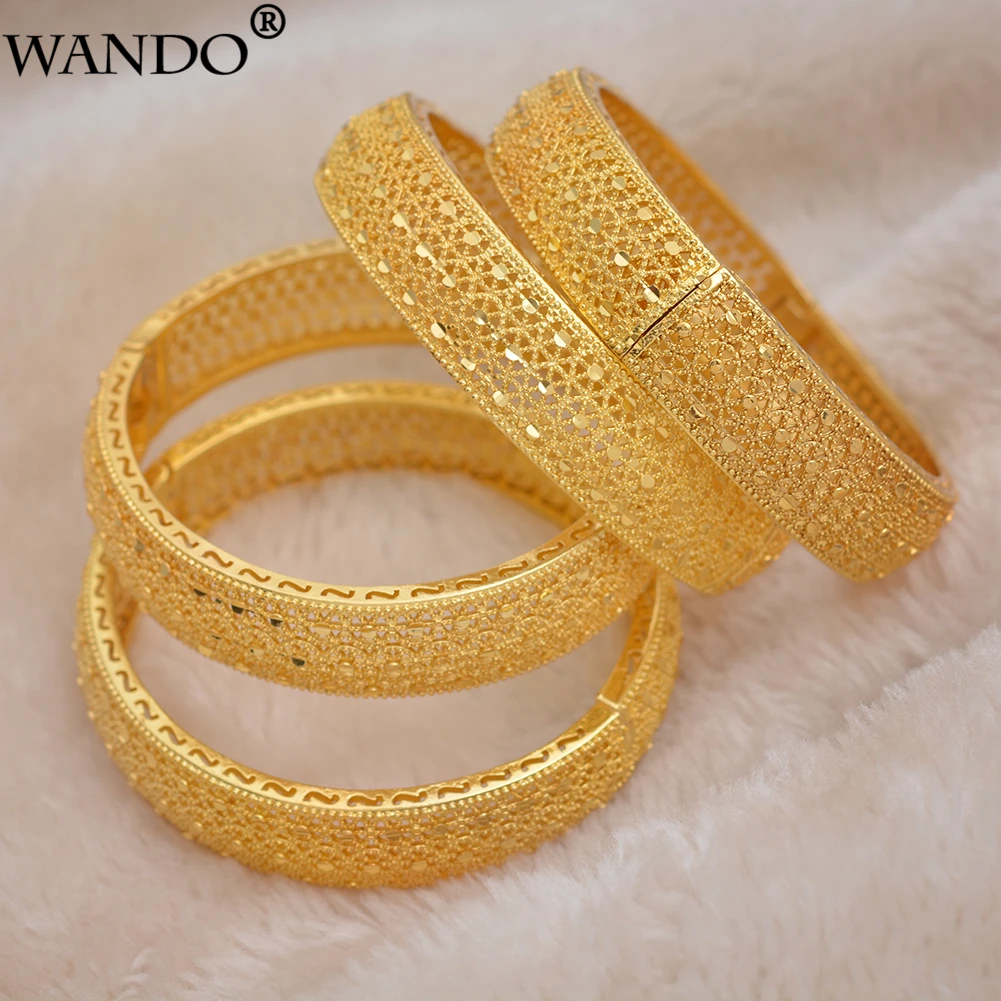 

Wando 4pcs Women Bangle Gold color Bracelet&bangles for women Dubai France Spain bride wedding bracelet Arab middle east