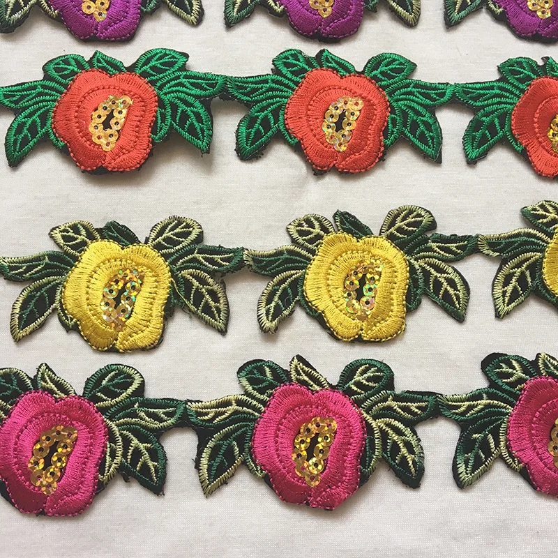 4 8 ярдов Национальный Ветер блёстки Кружева Цветы Вышивка тесьма сценический