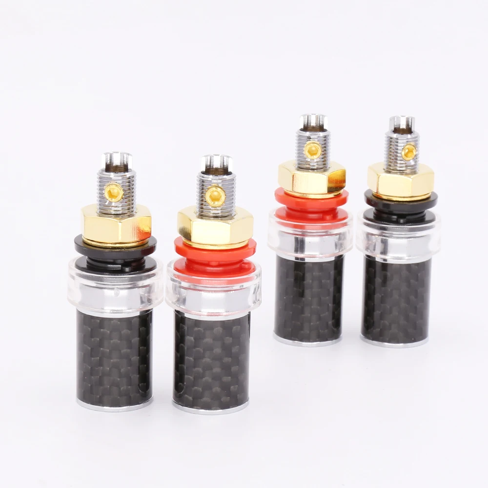 

4Pcs Copper Rhodium Plated Carbon Amplifier Speaker Terminal Binding Post
