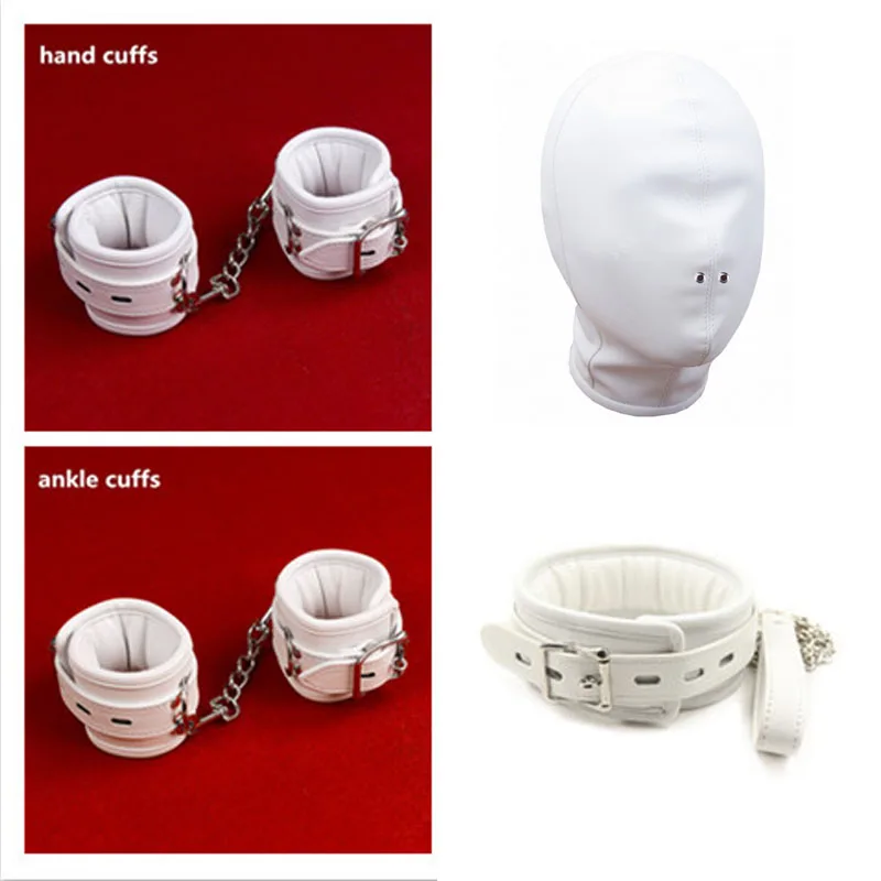 Белый наручники лодыжки манжеты чокер воротник кожа мягкий ручные ножные ремень