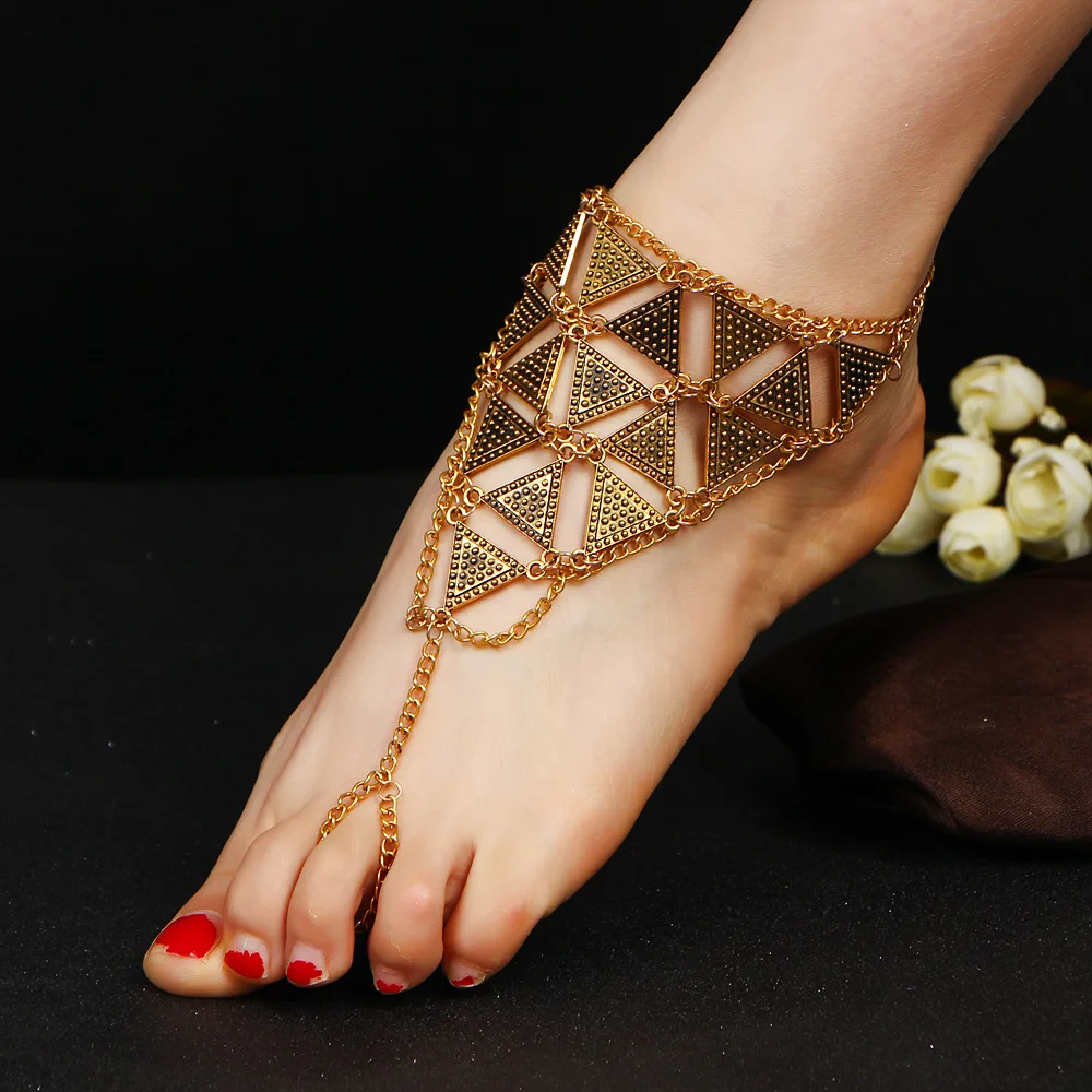 Полые искусственные античные золотые серебряные цветные браслеты до лодыжки