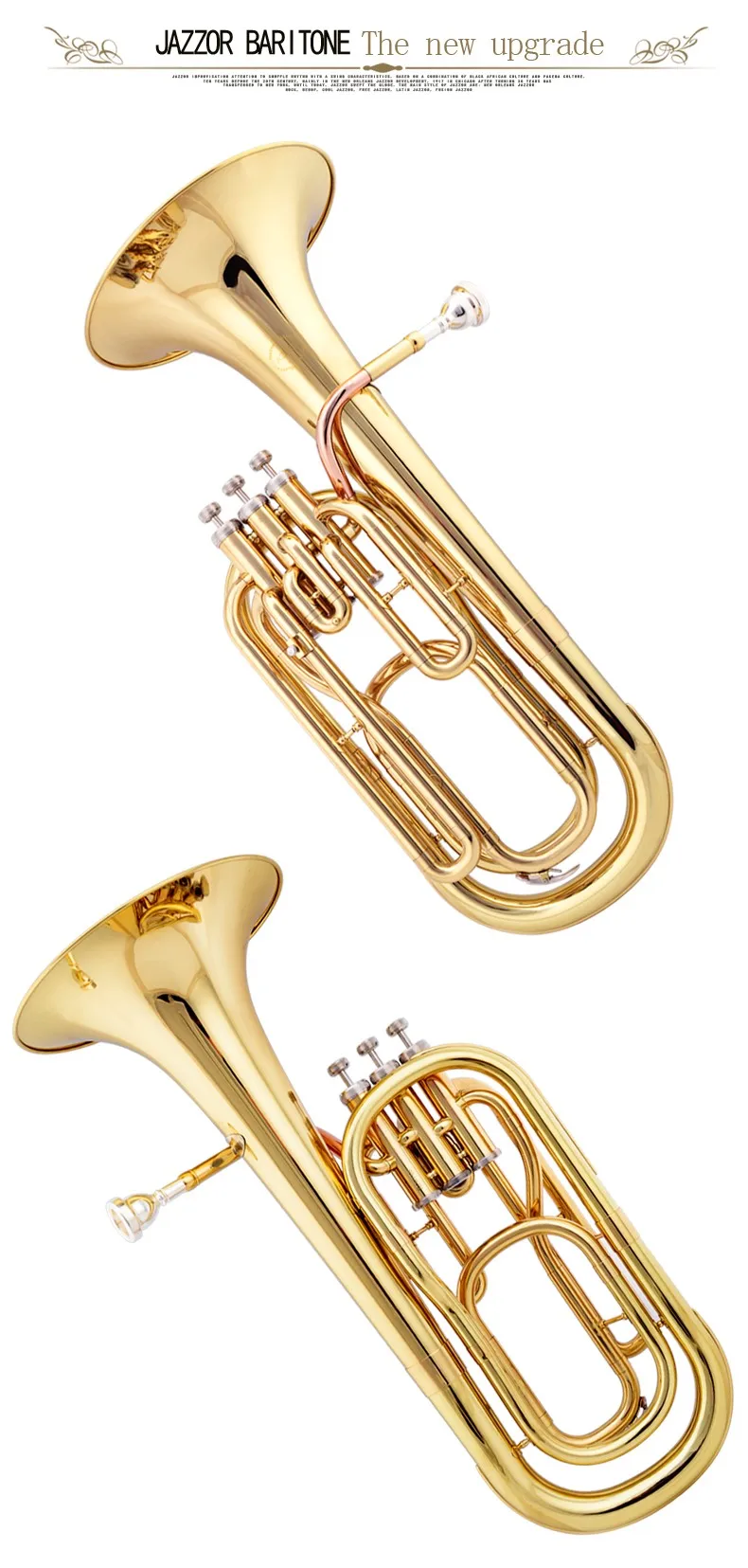 Профессиональный баритон Рог JAZZOR JZBT-300 B плоский Золотой/Серебряный латунный баритон латунный духовой инструмент с мундштуком и чехол