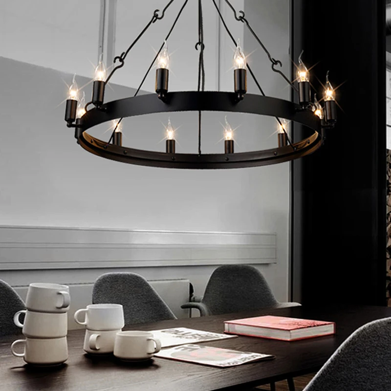 Кованого железа внутреннее освещение люстры Лофт для Гостиная Спальня Кухня