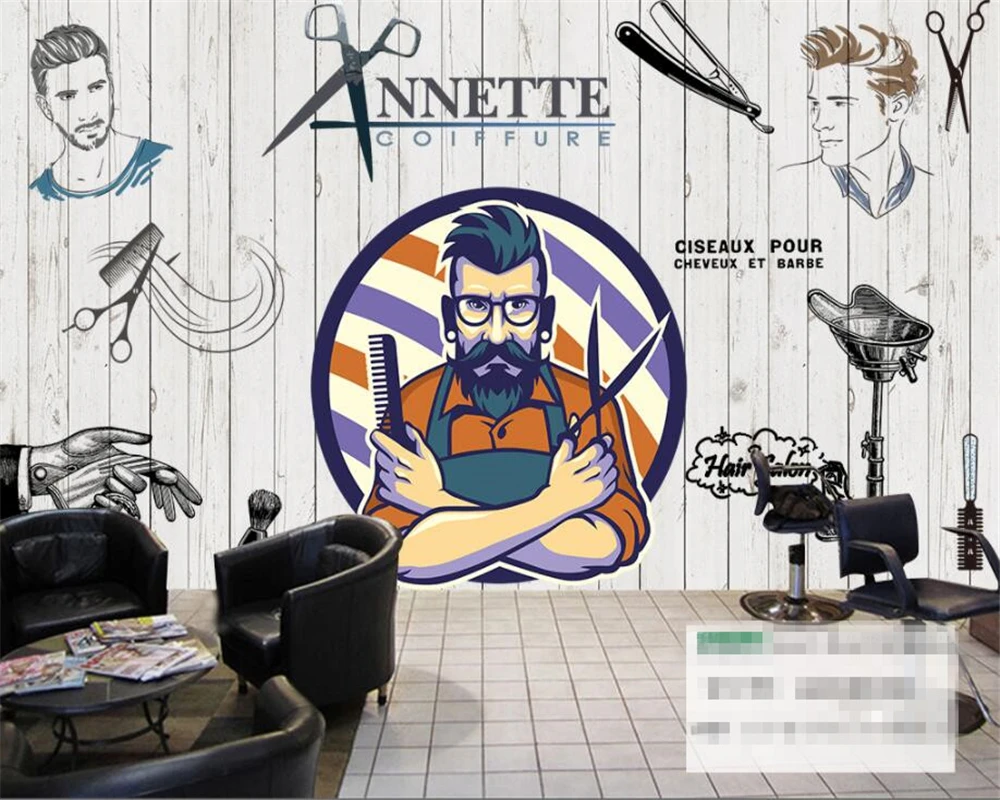 Фон винтажной ностальгии из дерева для парикмахерской салона - клиентские обои Beibehang 3D мурал.