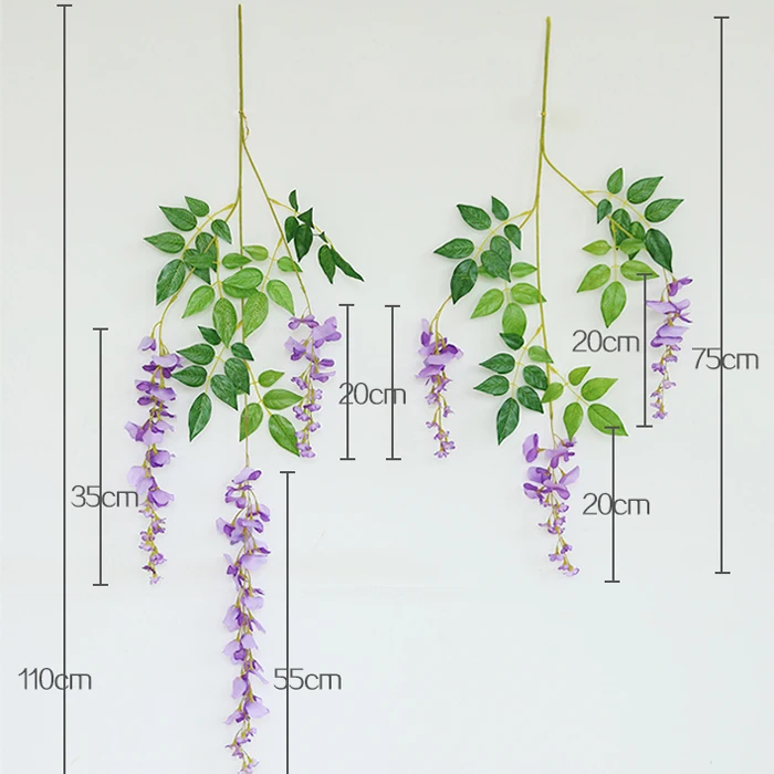 

12pcs/lot 110cm Artificial Flower String Hanging Plant Silk Wisteria Fake Wedding wall Home Garden valentine's day Decoration