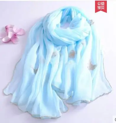 B1 sky blue 12 цветов вышивка бисером Embrodiery шерсть Шелковый платок Мягкий теплый длинный шарф легкий зимний теплый шарф обертывание пашмины - Цвет: B1 sky blue