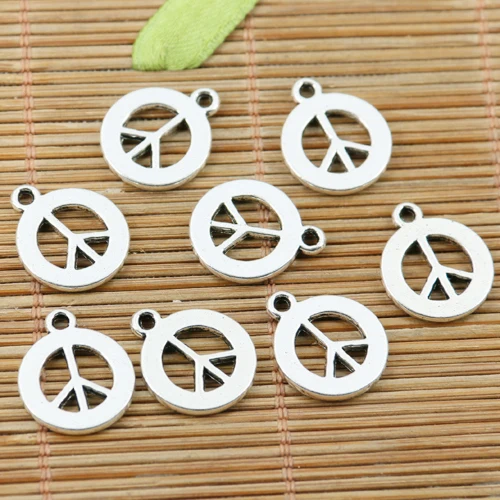 

30pcs tibetan silver color round peace sign charms EF2243