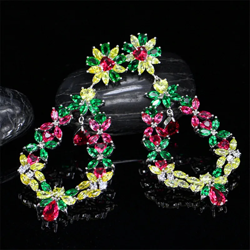 Женские Разноцветные длинные серьги капельки женские красные в форме цветка