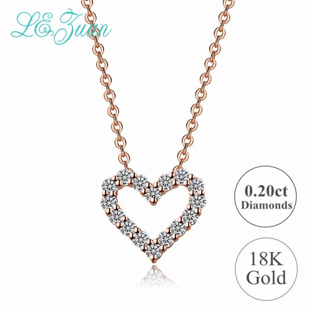 L& zuan Подлинная 18 К твердая Золотая подвеска для женщин натуральный 0.2ct бриллианты ожерелье в форме сердца ювелирные украшения подарки на день Святого Валентина