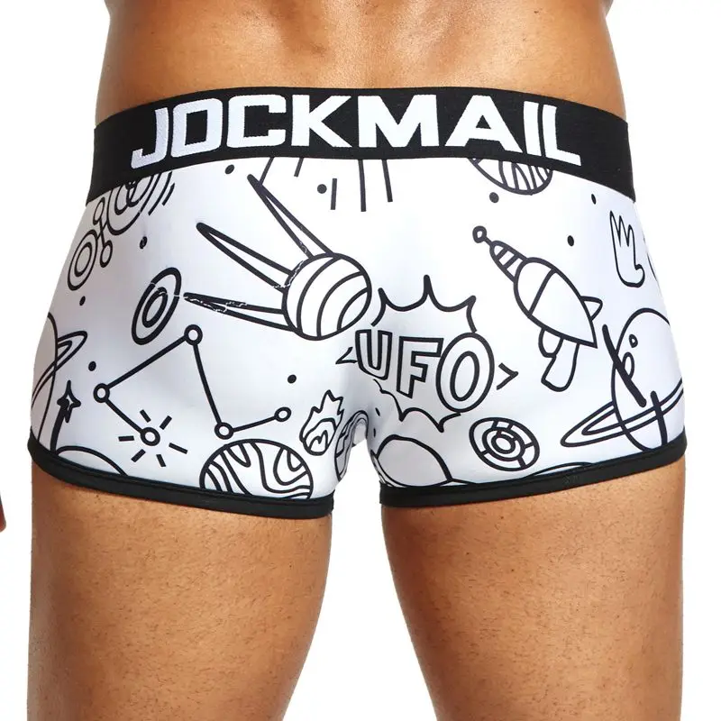JOCKMAIL Boxer Sexy Men Underwear nylon printed boxershorts men trunks cuecas boxer masculina youth big boy Men Gay Underwear - Цвет: JM428 WHITE
