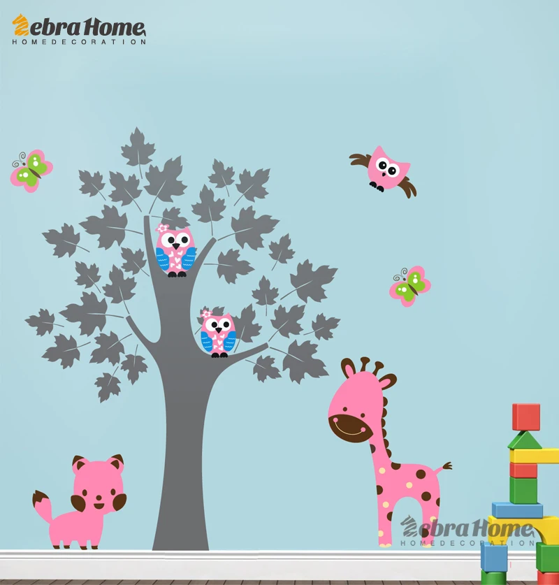 

Giraffe Owl Butterfly Bird And Cat Wall Decal Stickers Wallpaper Mural Nursery Kids Children Room Home Decor 160*170cm