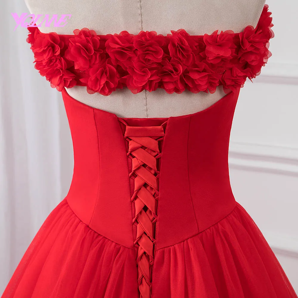YQLNNE красные платья с цветами 2018 для Quinceanera бальное платье на шнуровке милое 16 15