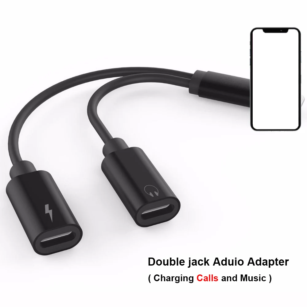 Llightning BLACK Двойной разъем адаптер для lightning iPhone 7 8 X XS XR зарядное устройство вызова или музыки и 3,5 мм наушники aux Опора аудио конвертера iOS12 - Цвет: Llightning BLACK