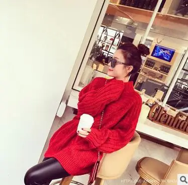 MLXSLKY Autumn sweater women thick loose red color pullover womens fashion turtle neck long sleeve women's knit | Женская одежда