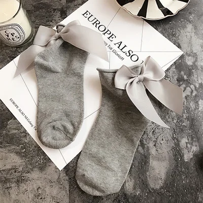 GrayGray Женские носки, хлопковые, японские, с большим бантом, одноцветные, Kerst Sokken, женские короткие милые носки, calcetines mujer, женские, x27s, рождественские носки - Цвет: GrayGray