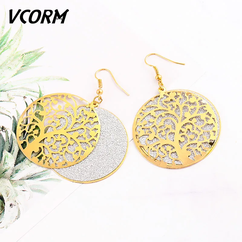 Gold VCORM новые винтажные золотые Висячие серьги для женщин массивные геометрические неровные металлические висячие серьги femme модные ювелирные изделия - Окраска металла: Gold