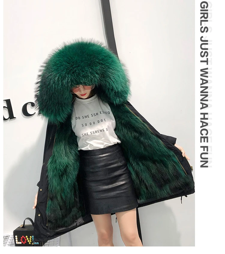 2018 зимние новые женские длинные куртка парка пальто с мехом большой енота