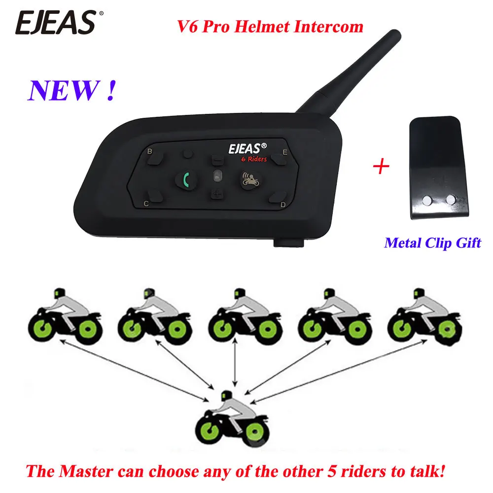 EJEAS 1200M V6 Pro мотоциклетная Bluetooth гарнитура для шлема 6 Riders Multi BT Interphone беспроводной