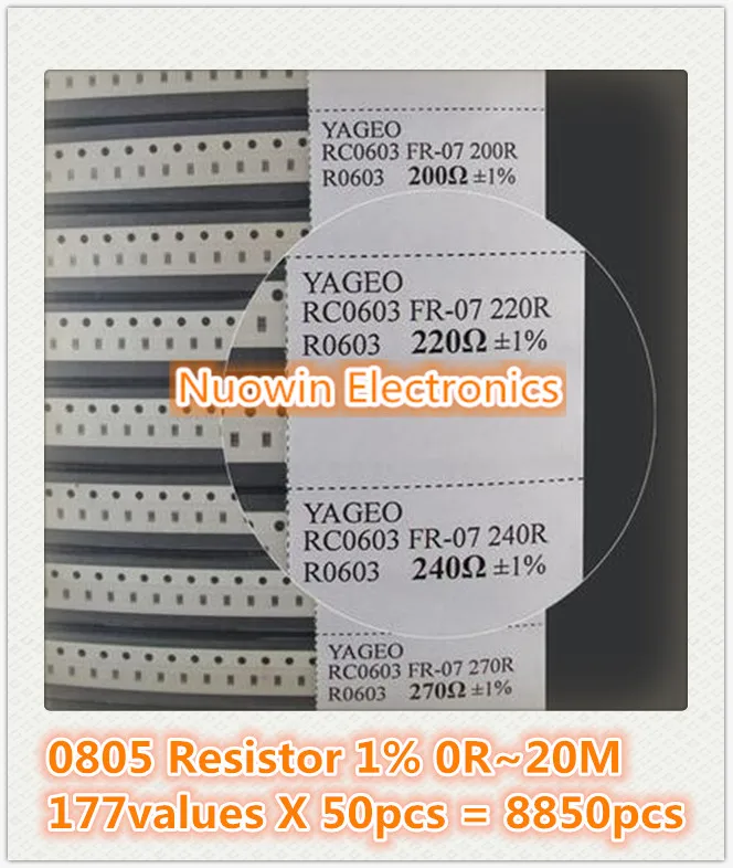 

0805 SMD образец резистора книга 1% Допуск 177valuesx50pcs = 8850 шт набор резисторов 0R ~ 20 м 0R-20M 0R 1R-20M