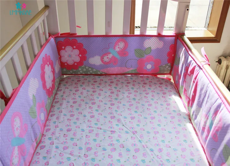 4pcs Bed Bumpers Детская кровать бампер из хлопка, мягкая дышащая простыня и пододеяльник для маленьких девочек, постельное белье, Розовая вышивка детское постельное белье с рисунком - Цвет: 4pcs Bed Bumpers