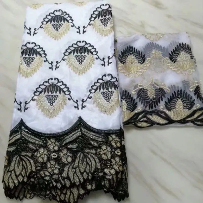 5yards+2yards african bazin riche getzner fabric latest beads lace nigerian fabrics ff16331 | Дом и сад