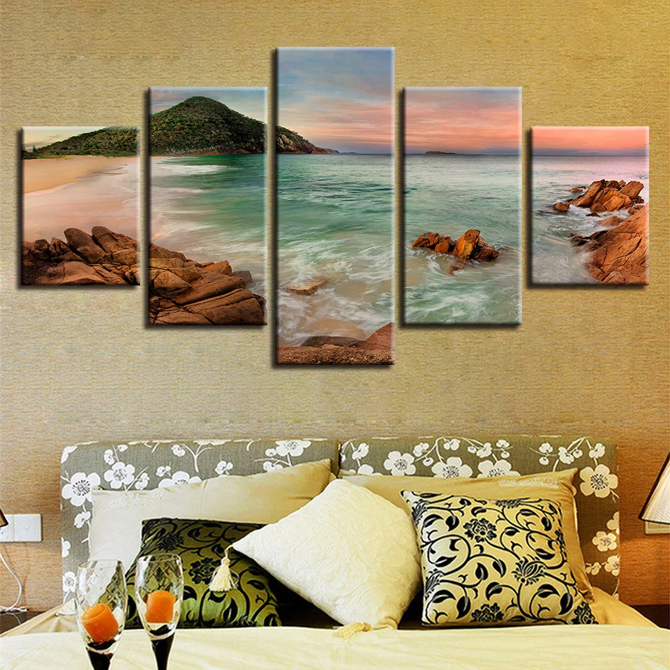 Холст Картины Wall Art домашний декор HD печатает 5 шт. море пляж фотографии волн