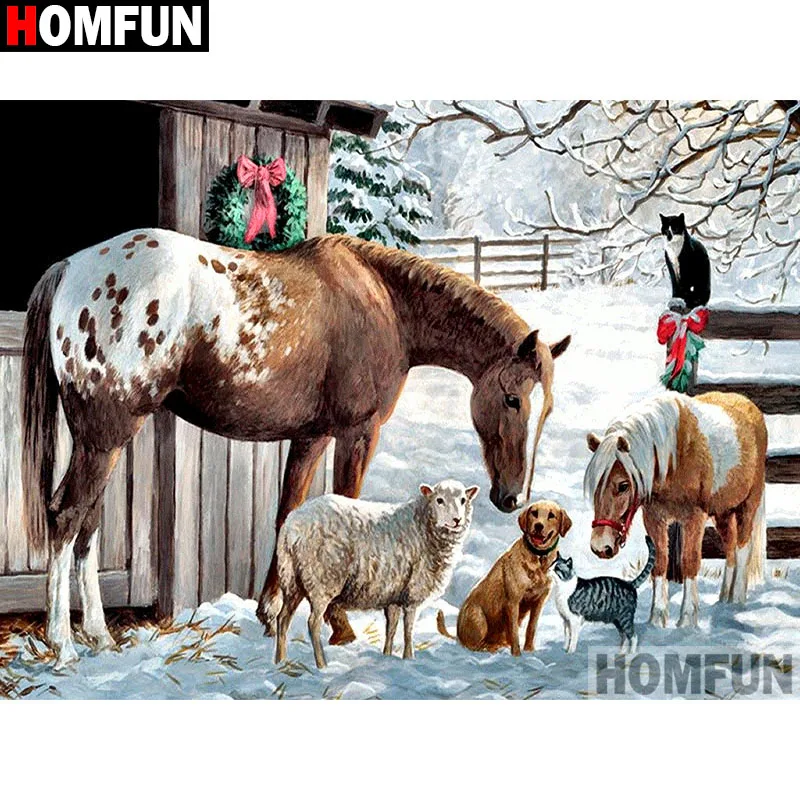 Алмазная 5D Вышивка HOMFUN Лошадь картина сделай сам из квадратных/круглых страз
