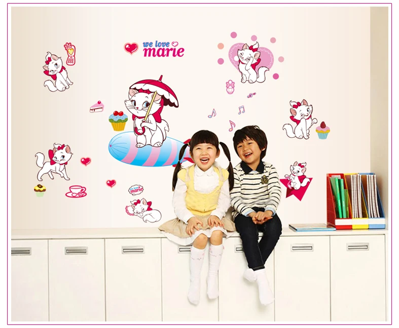 Милые наклейки Marie Cat We Love с рисунками для девочек животными на стену Декорации