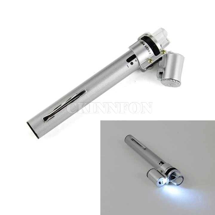 

DHL 200PCS 100X Jewelry Gem Handheld Pocket L Light Microscope Loupe Magnifier Pen Hot (Color: Silver)