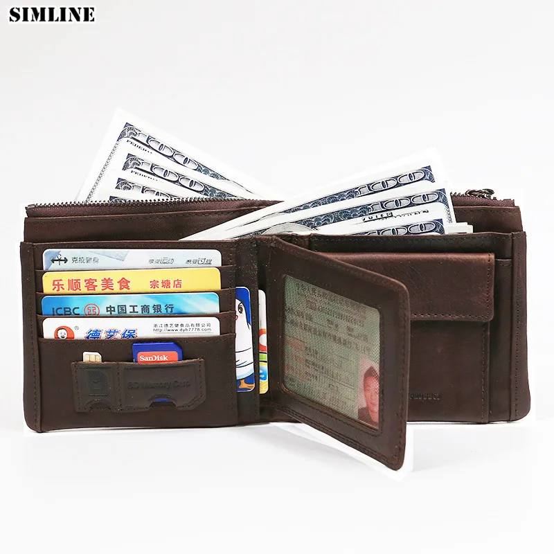 Мужской бумажник SIMLINE из 2021 натуральной кожи винтажный короткий кошелек двойного