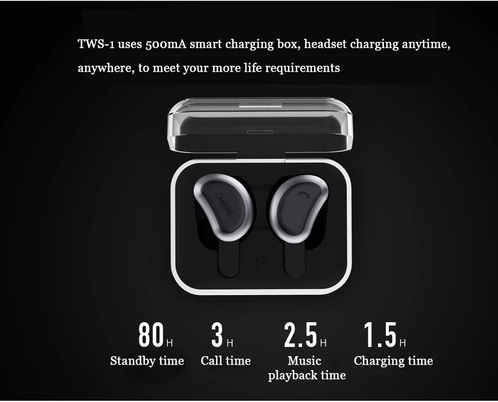 Remax TWS-1 Новые Bluetooth наушники беспроводные 3D стерео наушники мини стерео гарнитура с зарядным разъемом для iPhone Xiaomi