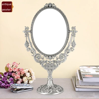 antique pewter Европейская винтажная ветка винограда с цветами дизайн античная латунь 6x8 дюймов двухсторонний металлический стол Декор качели косметическое зеркало - Цвет: antique pewter