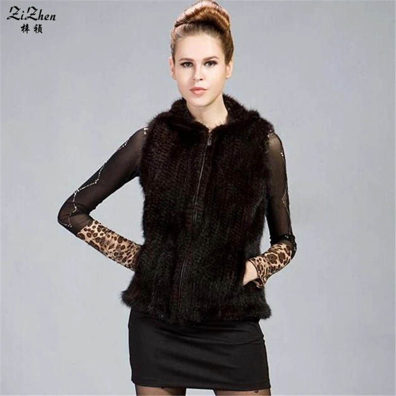 Натуральный вязаный жилет из меха норки Женская реальная натуральная женская