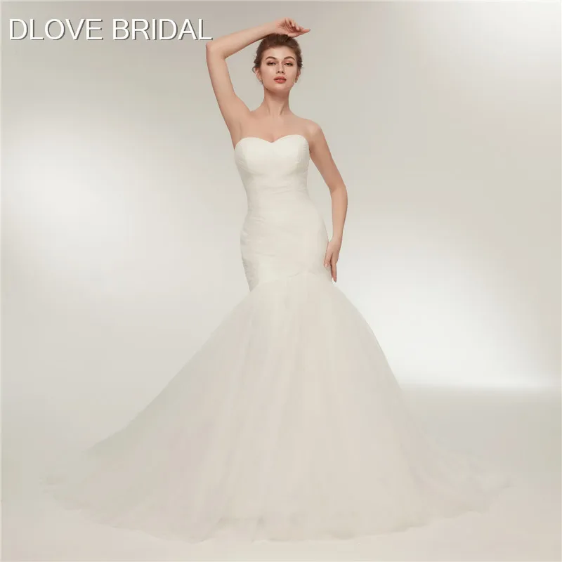 

DLOVE BRIDAL Simple Elegant Mermaid Wedding Dress Strapless Sweetheart Lace Up Back Bridal Dresses Robe De Mariage Cheap Gown