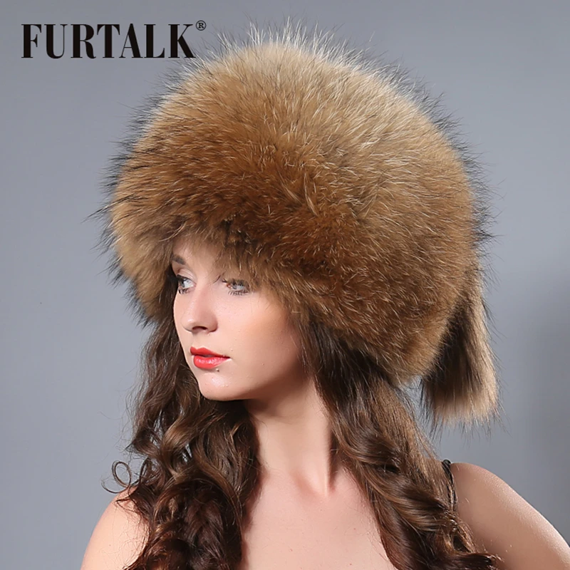 Женская меховая шапка FURTALK мягкая теплая шапка-ведро из натурального меха енота