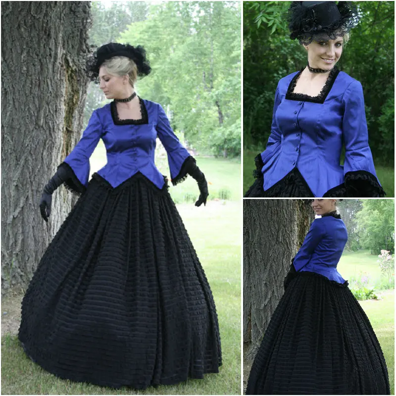 

HIstory!Customer-made Blue Victorian dress 1860s Civil war Dress Scarlett Theater Costume Halloween Renaissance Dress V-518