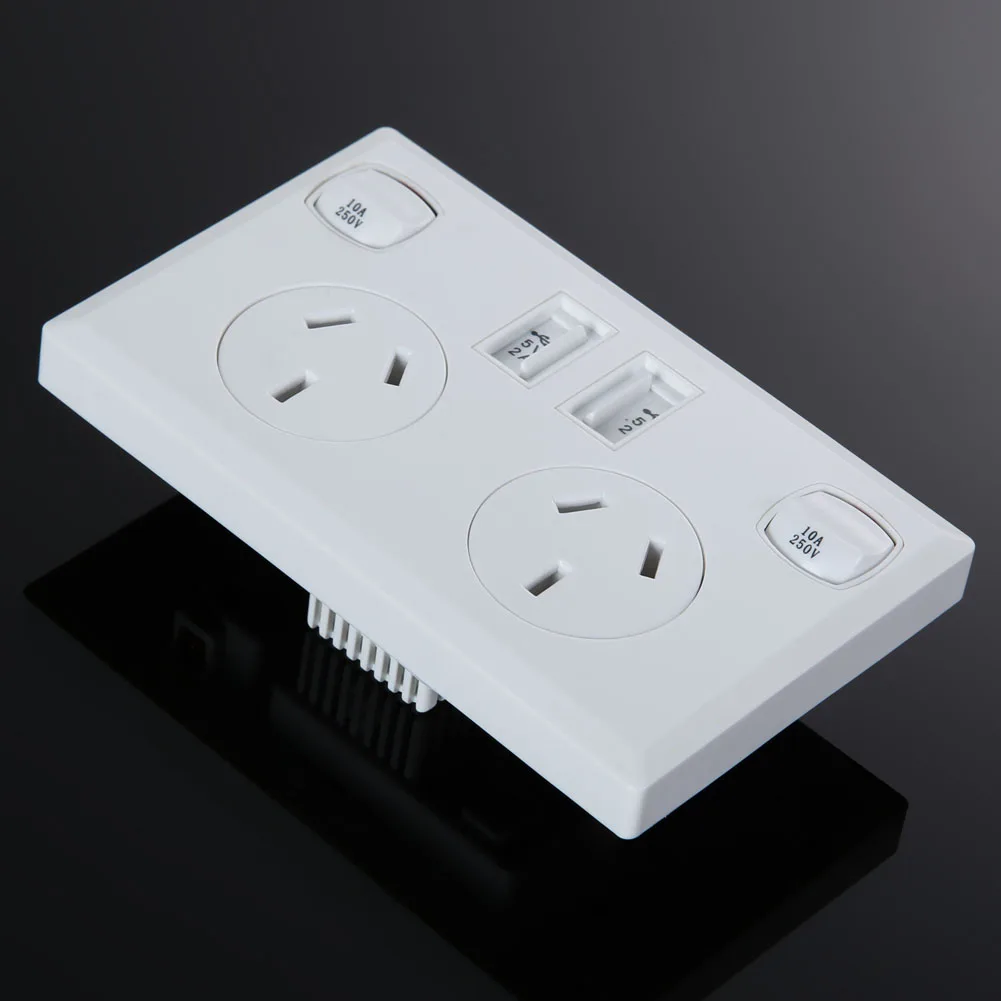 USB настенная розетка переменного тока, 250 В, 10 А, двойная USB розетка, штепсельная вилка стандарта Австралии, розетка, 2 переключателя, настенное зарядное устройство, домашняя панель зарядного устройства