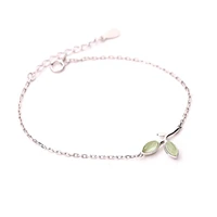 real 925 sterling silver opal green leaf bud bracelet pure silver chain bracelet for women statement jewelry gift