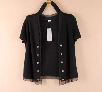 black short Вязаный кардиган для женщин, весна, новая мода, большой размер 5XL, свободная дикая шаль, пальто, летняя Солнцезащитная рубашка, воздухопроницаемая рубашка - Цвет: black short