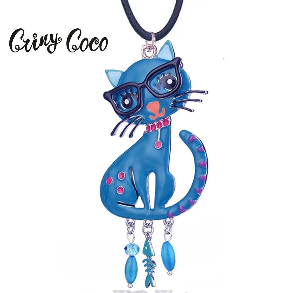 Cring Coco новый дизайн милые синие подвески и ожерелья с котом эффектные ювелирные