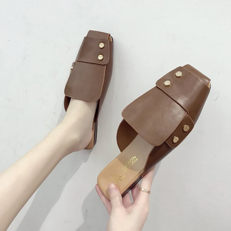 Pantuflas/обувь без задника женская обувь панк-шпильки плетеные тапочки на плоской