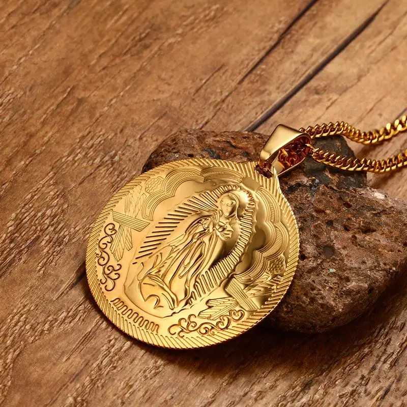 Mother of God Necklace Pendant Gold-color Stainless Steel Christian Jewelry High Quality | Украшения и аксессуары