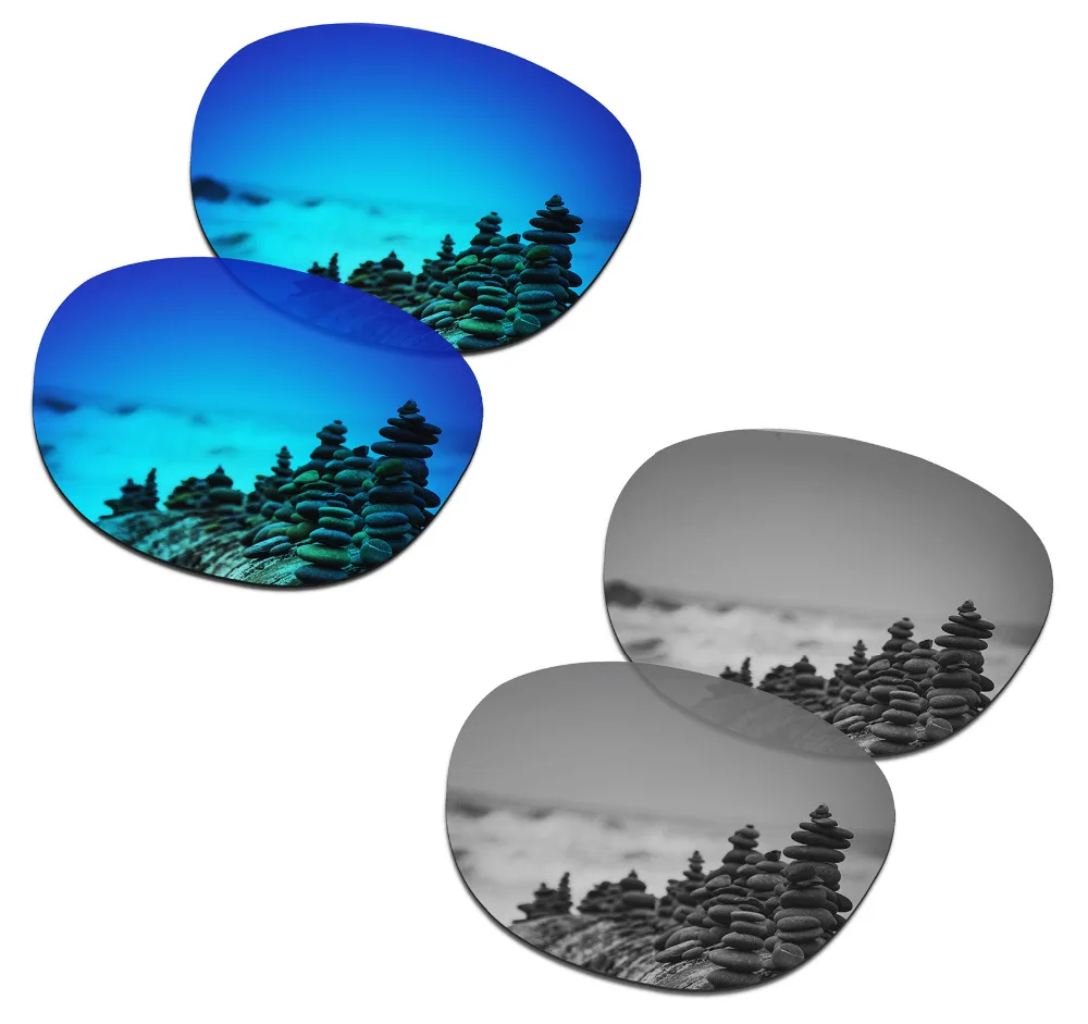 SmartVLT 2 Pairs Polarized Sunglasses Replacement Lenses for Oakley Garage Rock Ice Blue and Silver Titanium