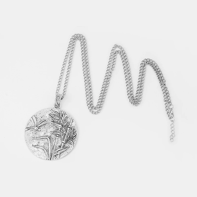 Wholesale 10pcs Antique Silver Dragonfly Reed Pattern Large Round Pendant Collar Long Metal Chain Necklace Jewelry | Украшения и