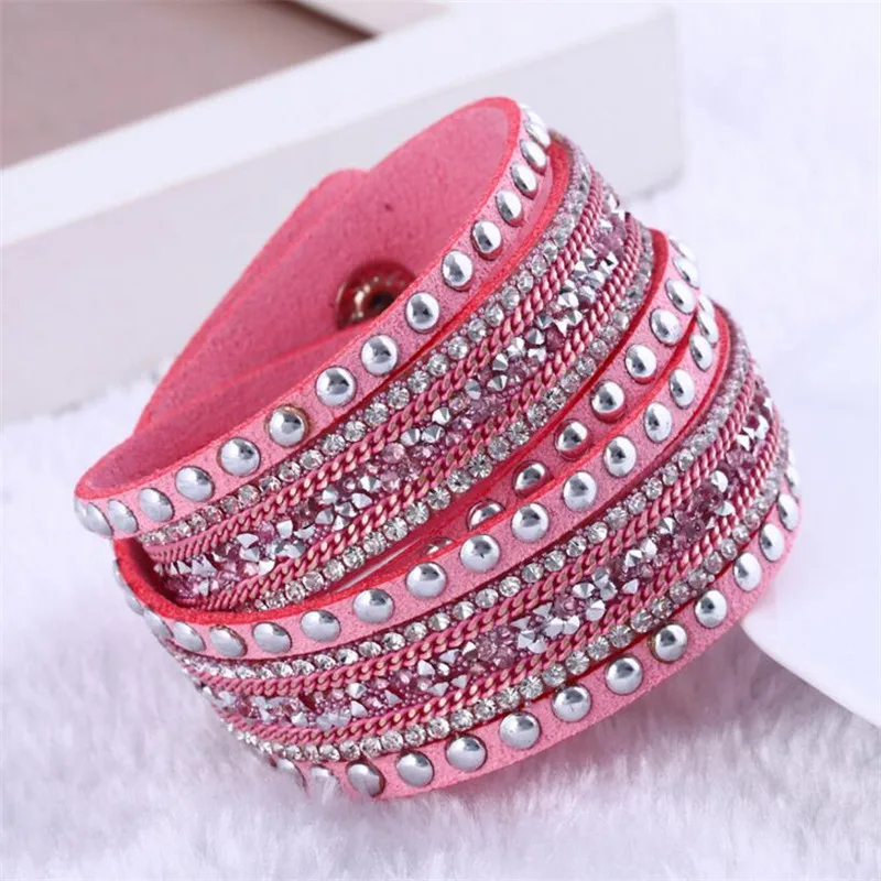 Женский многослойный браслет из искусственной кожи со стразами|bracelet fitness|bracelet